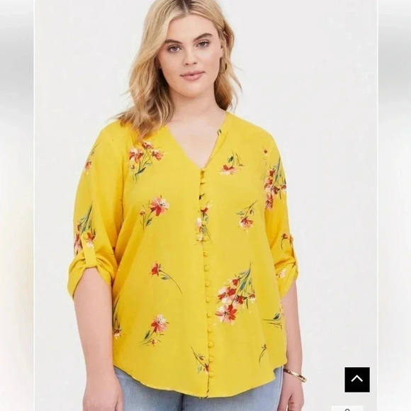 torrid Tops - Torrid Harper Challis Button-Front 3/4 Sleeve Blouse Size 0X